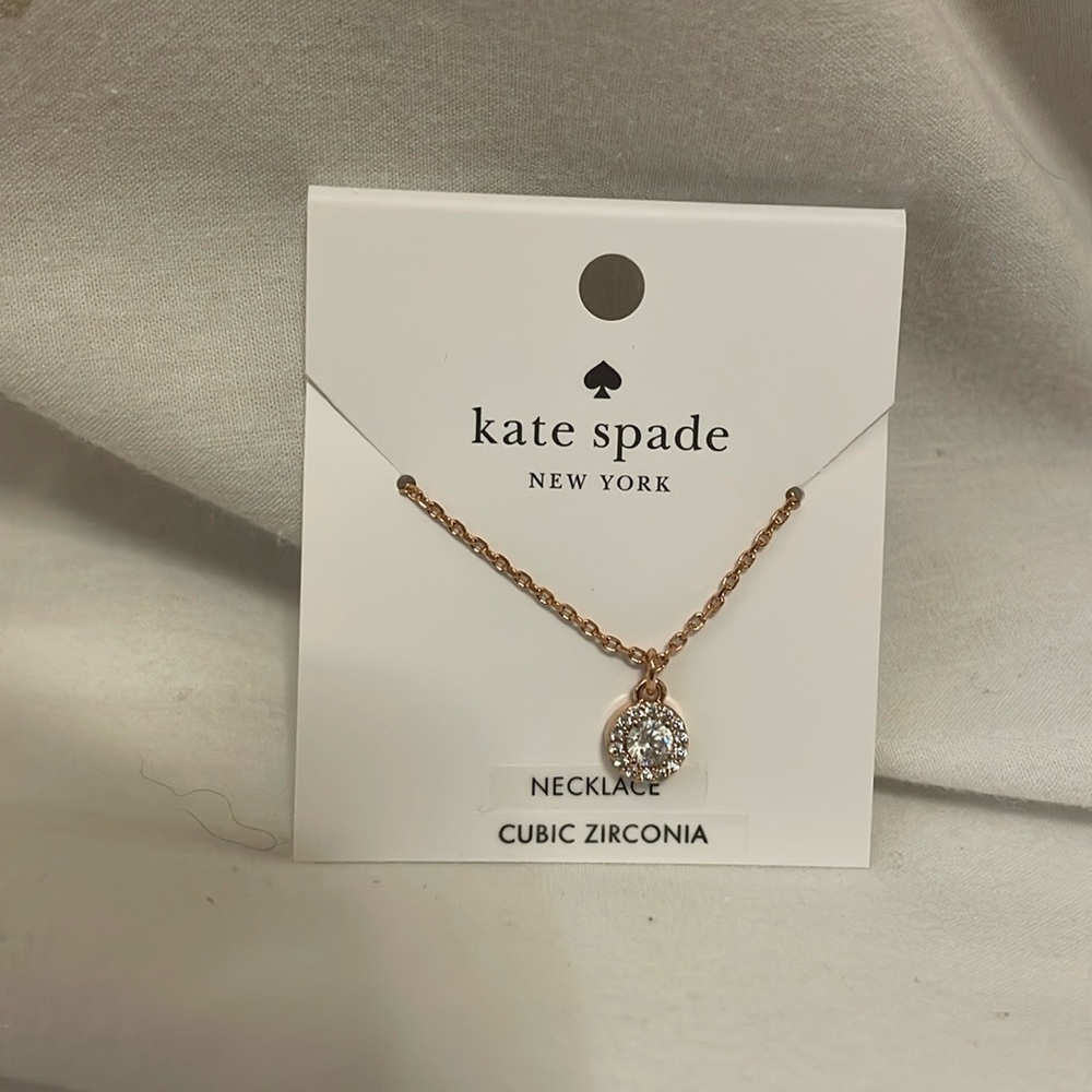 Kate Spade You’re a Gem Halo Pave Necklace Rose Gold  color